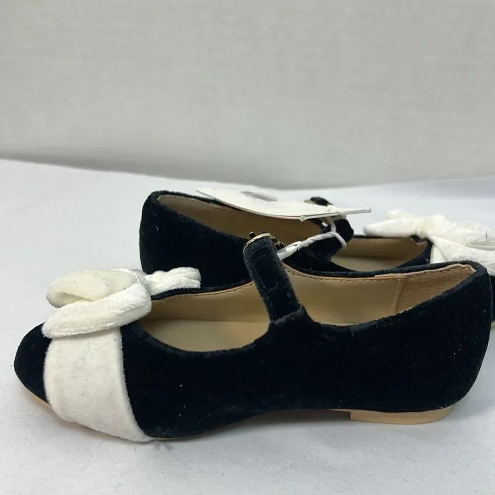 Janie and Jack 100048102 Velvet Bow Ballet Flat Black White Mary Jane NWT